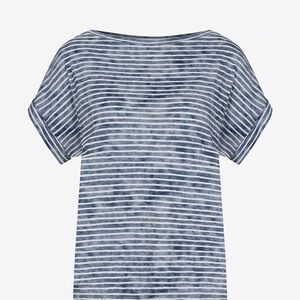 Majestic Filatures Deluxe Teeshirt White & Blue Ocean Stripe NWT Size M